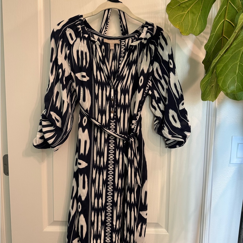 Stylish Banana Republic Navy and White Ikat Dress